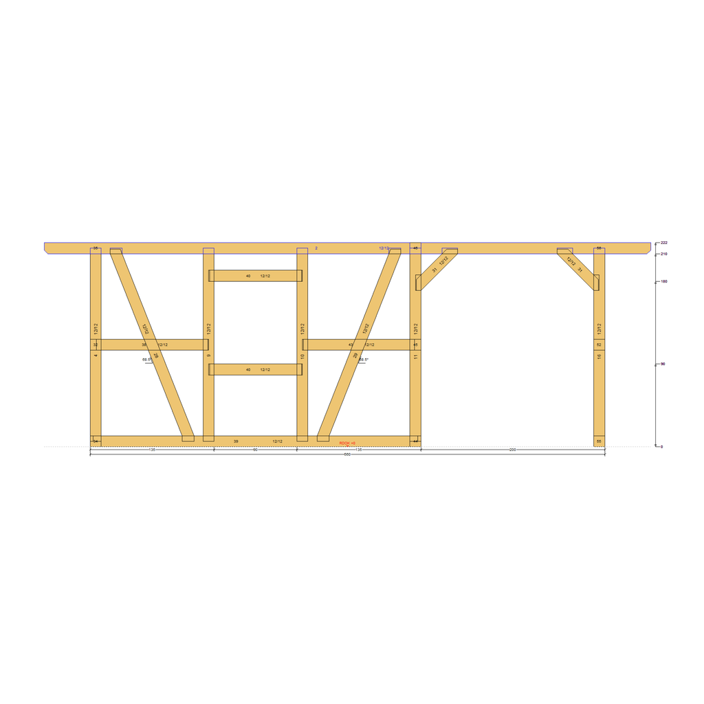 Bauplan Gartenhaus 92 Seitenansicht mit Bemaßung