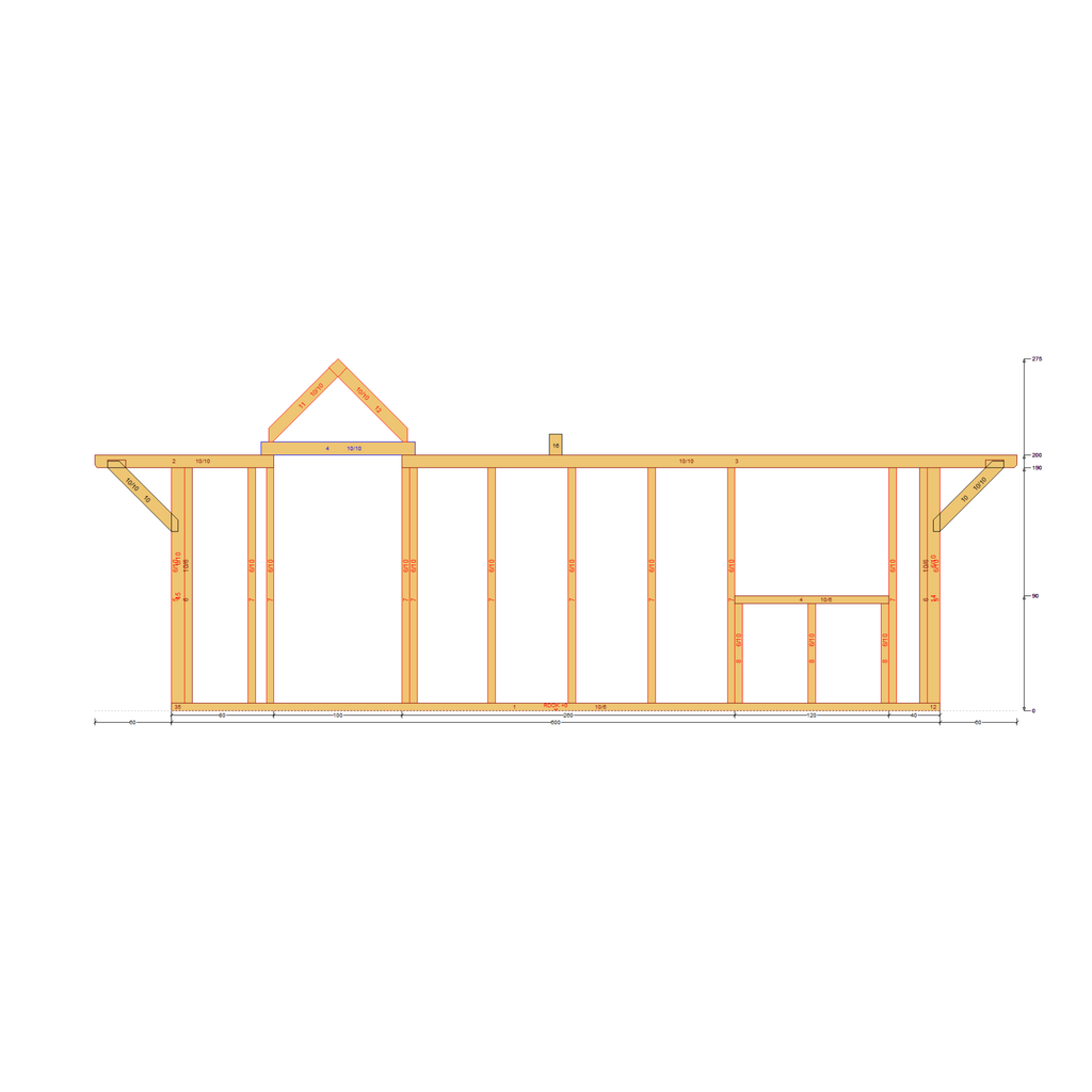 Bauplan Gartenhaus 93 Seitenansicht mit Bemaßung