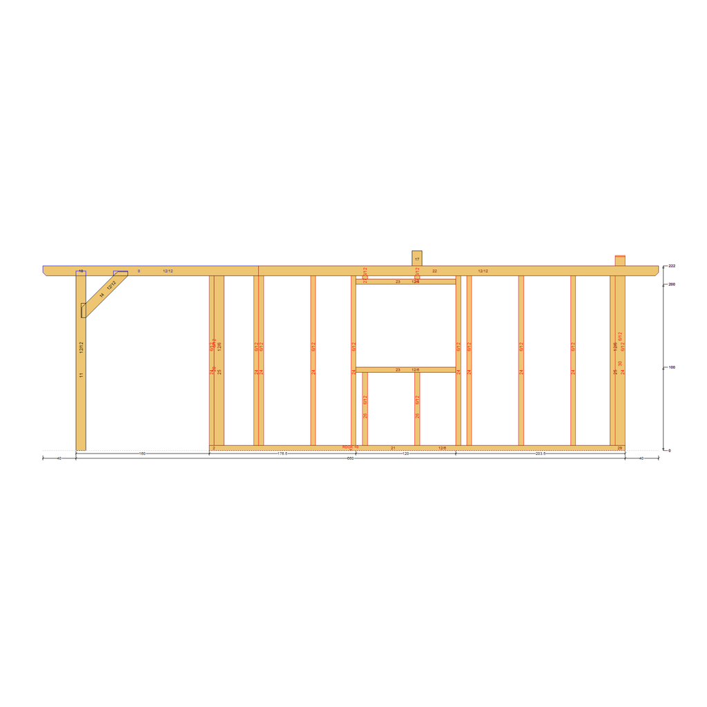 Bauplan Gartenhaus 94 Seitenansicht mit Bemaßung