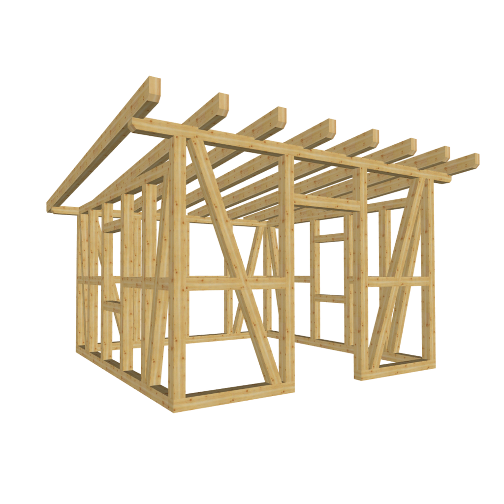 Bauplan Gartenhaus 95 3D-Ansicht schräg von vorn