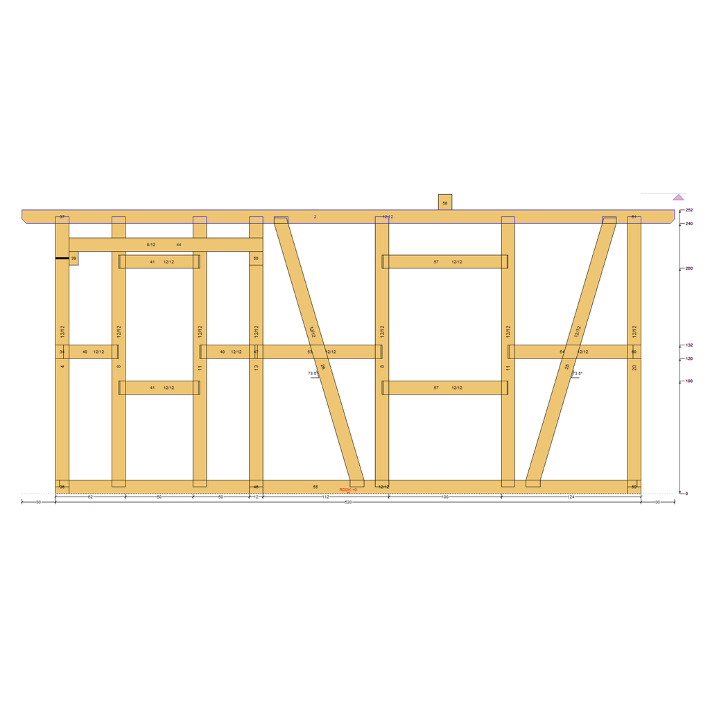 Bauplan Gartenhaus 96 Seitenansicht mit Bemaßung