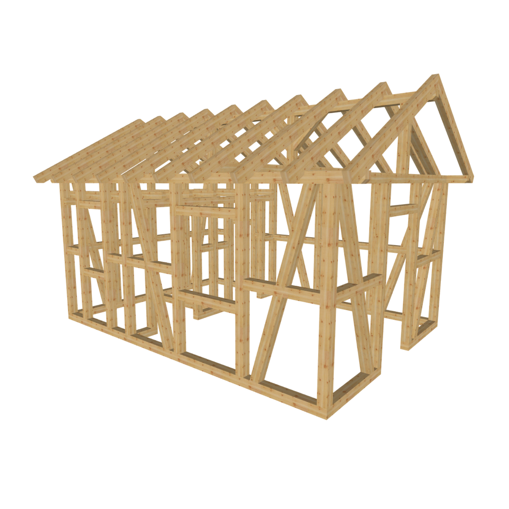 Bauplan Gartenhaus 96 3D-Ansicht schräg von vorn