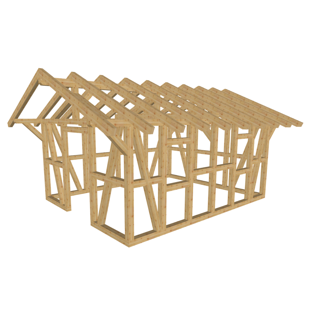 Bauplan Gartenhaus 97 3D-Ansicht schräg von vorn