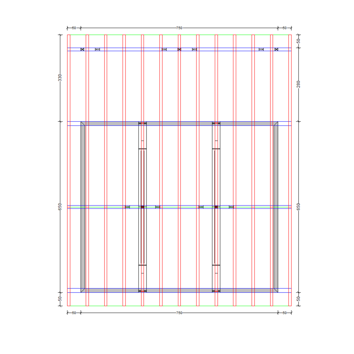 Bauplan Geräteschuppen 9 Draufsicht mit Bemaßung