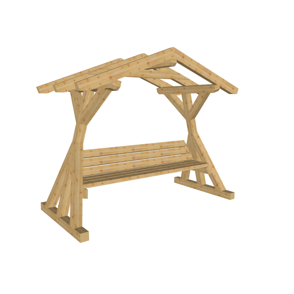 Bauplan Holzbank mit Überdachung 3D-Ansicht schräg von vorn
