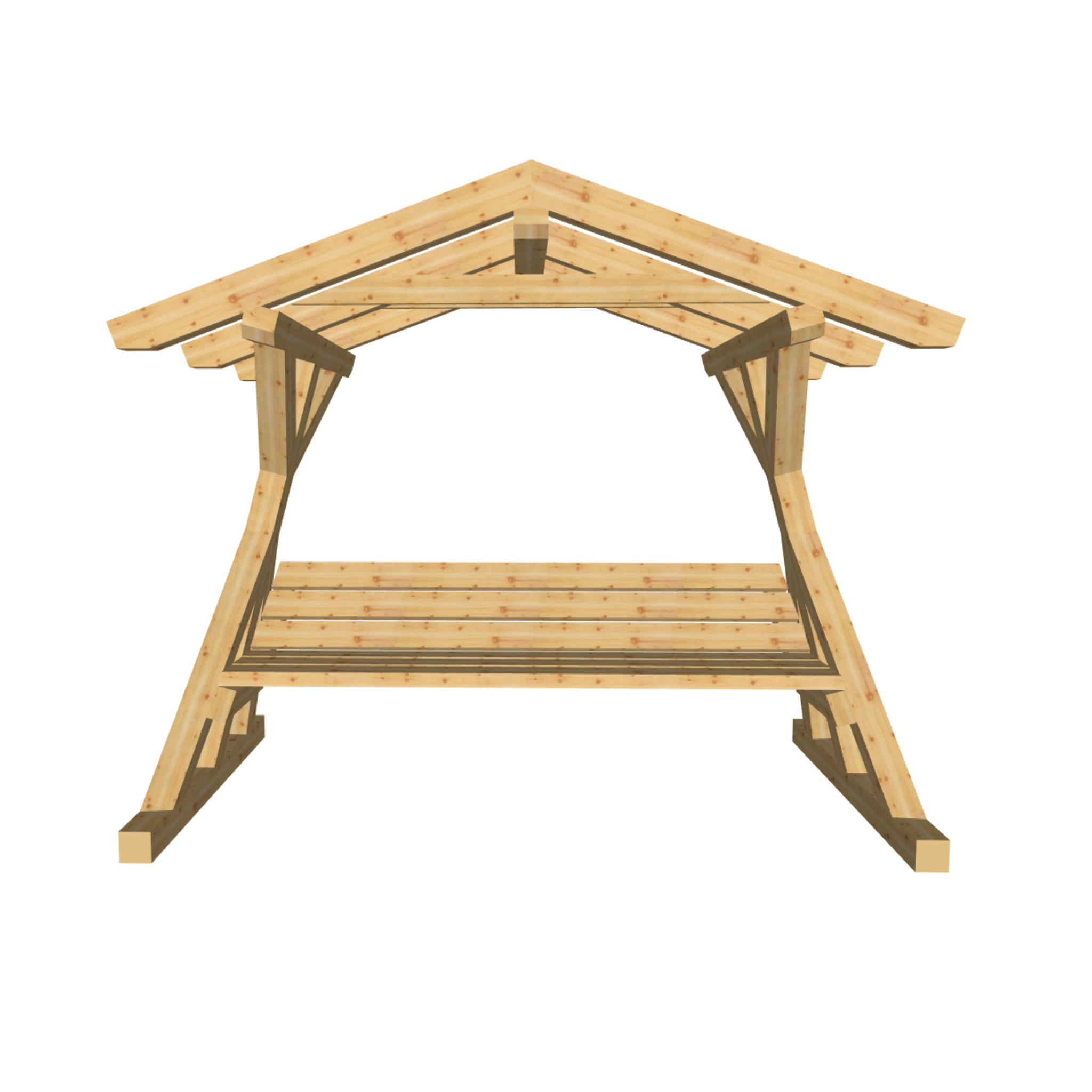 Bauplan Holzbank mit Überdachung 3D-Frontansicht