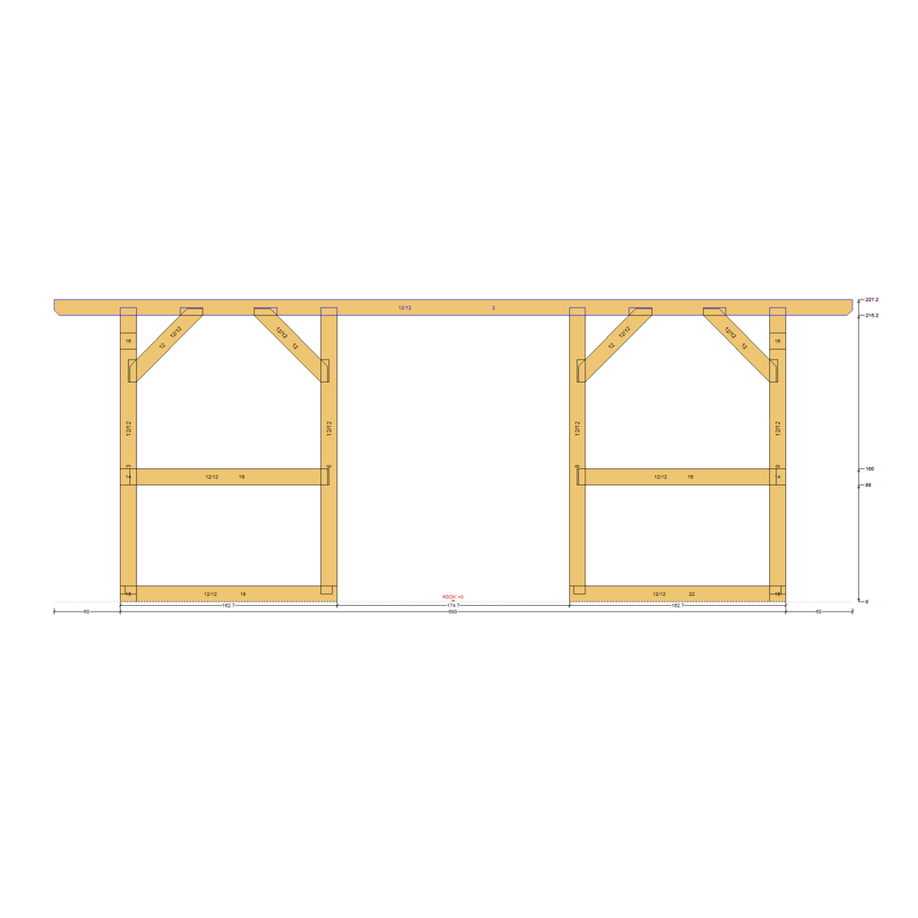 Bauplan Pavillon-Schleppdach 1 Seitenansicht mit Bemaßung