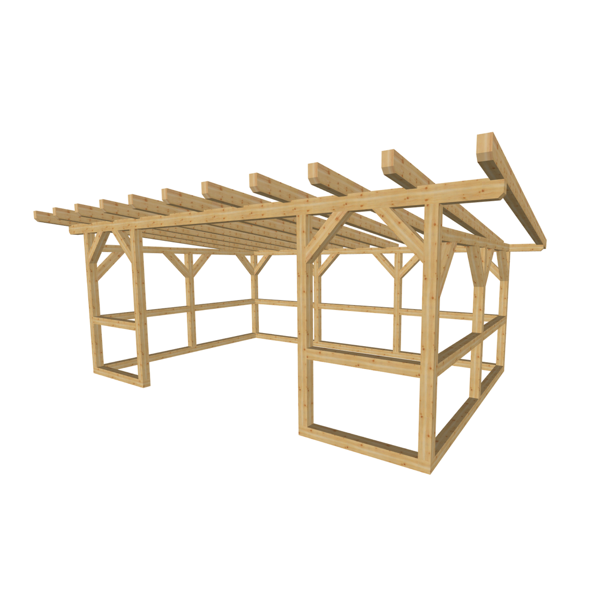 Bauplan Pavillon-Schleppdach 2 3D-Ansicht schräg von vorn