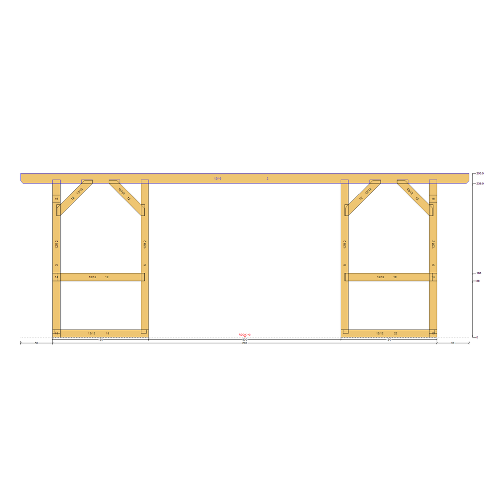 Bauplan Pavillon-Schleppdach 2 Seitenansicht mit Bemaßung