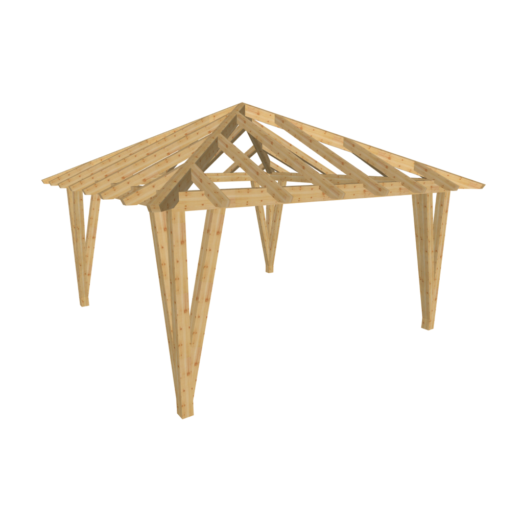 Bauplan Pavillon Walmdach 10 3D-Ansicht schräg von vorn