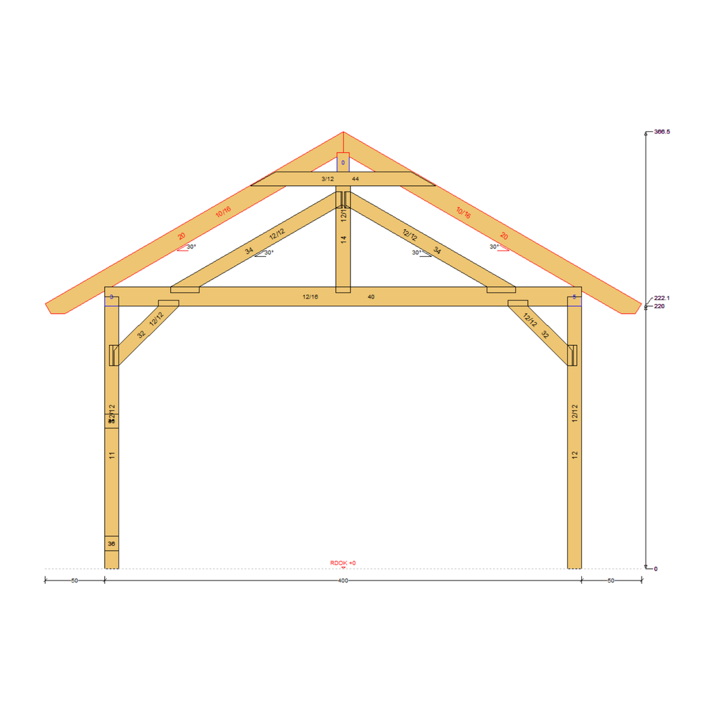 Bauplan Pavillon Walmdach 11 Querschnitt mit Bemaßung