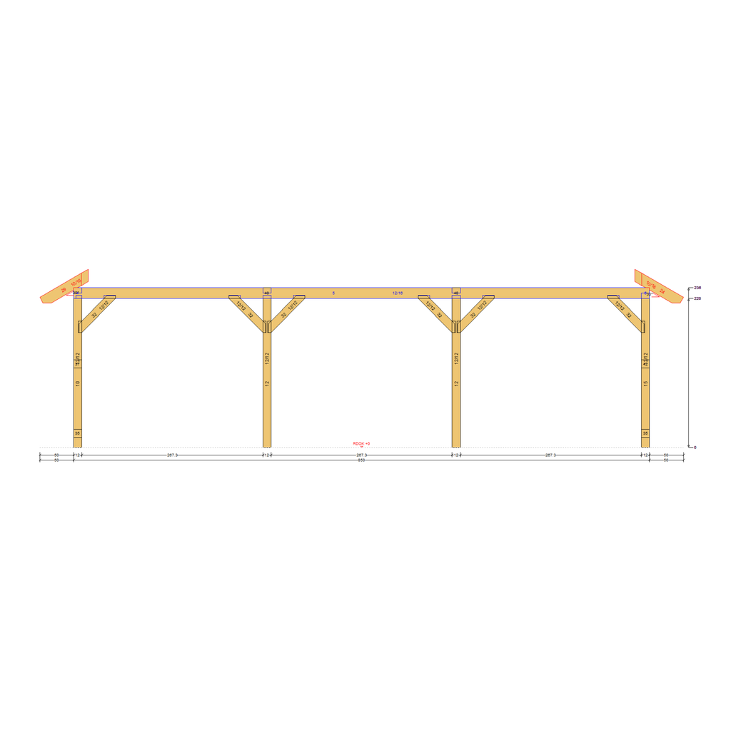 Bauplan Pavillon Walmdach 11 Seitenansicht mit Bemaßung