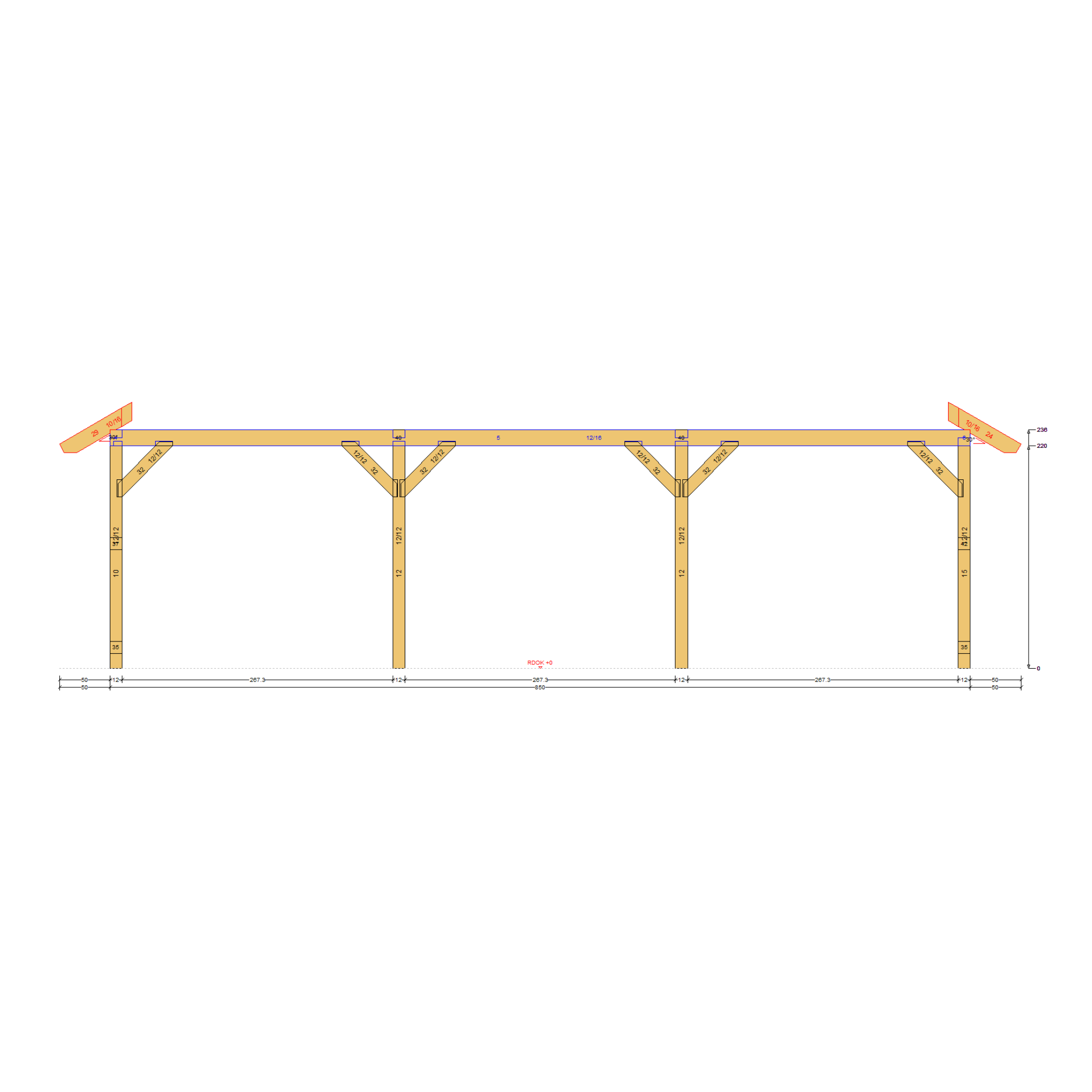 Bauplan Pavillon Walmdach 11 Seitenansicht mit Bemaßung