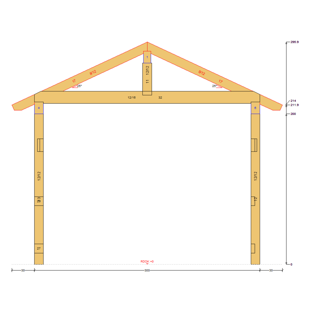 Bauplan Pavillon Walmdach 12 Querschnitt mit Bemaßung