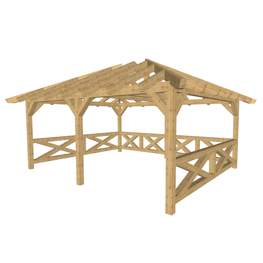 Bauplan Pavillon Walmdach 13 3D-Ansicht schräg von vorn