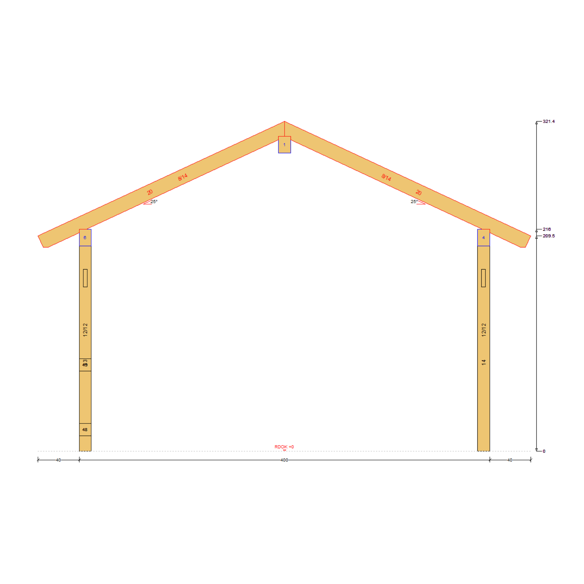 Bauplan Pavillon Walmdach 13 Querschnitt mit Bemaßung
