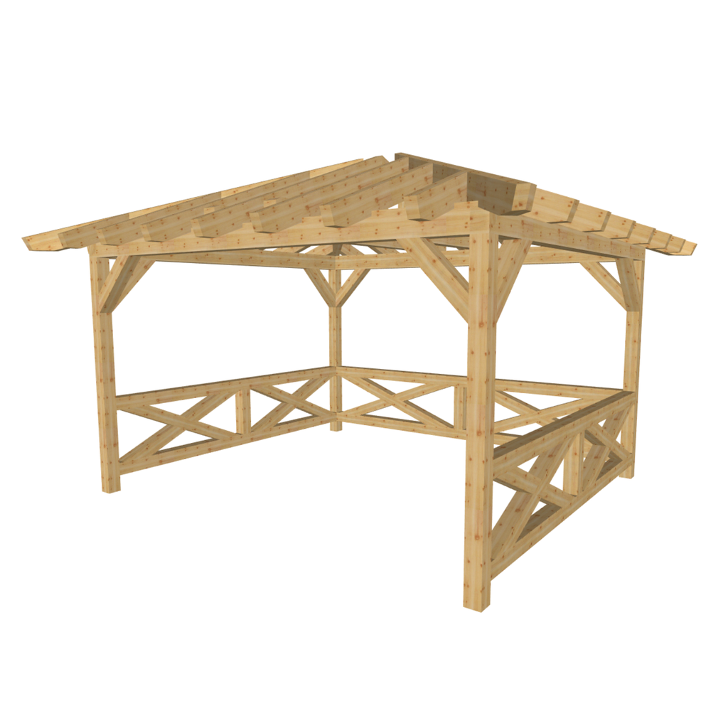 Bauplan Pavillon Walmdach 14 3D-Ansicht schräg von vorn