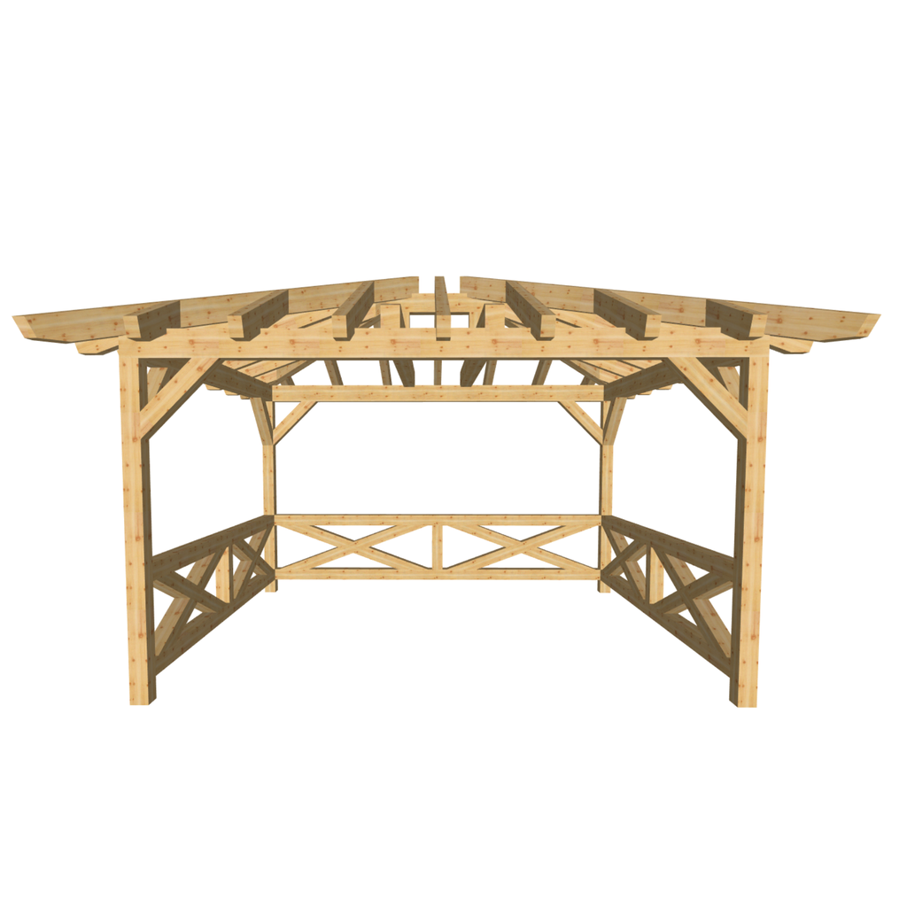 Bauplan Pavillon Walmdach 14 3D-Frontansicht