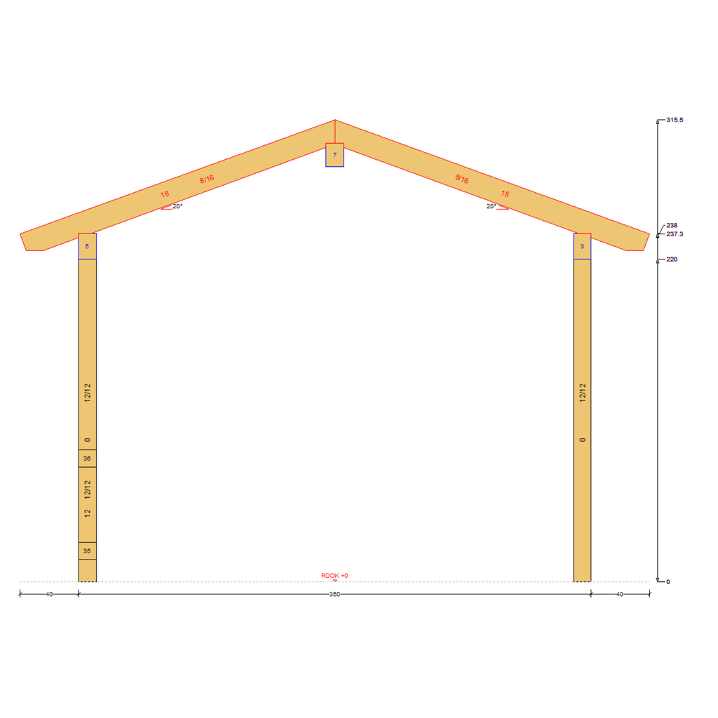 Bauplan Pavillon Walmdach 14 Querschnitt mit Bemaßung