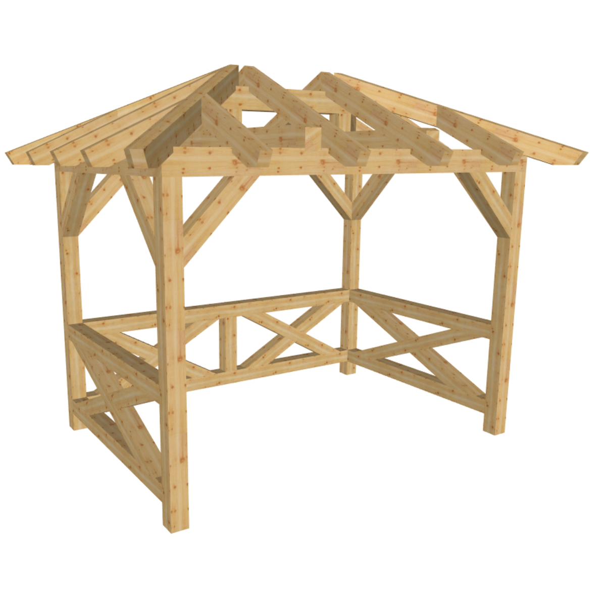 Bauplan Pavillon Walmdach 16 3D-Ansicht schräg von vorn