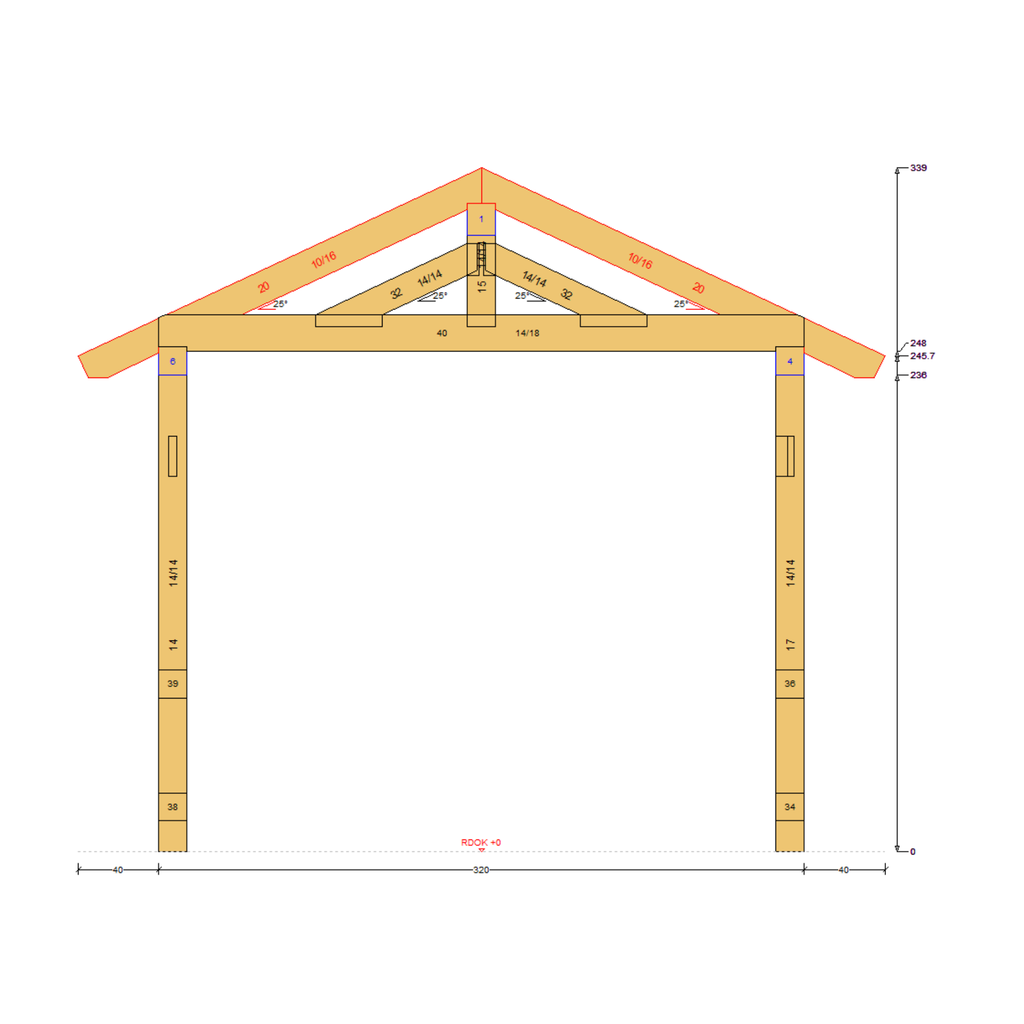 Bauplan Pavillon Walmdach 17 Querschnitt mit Bemaßung