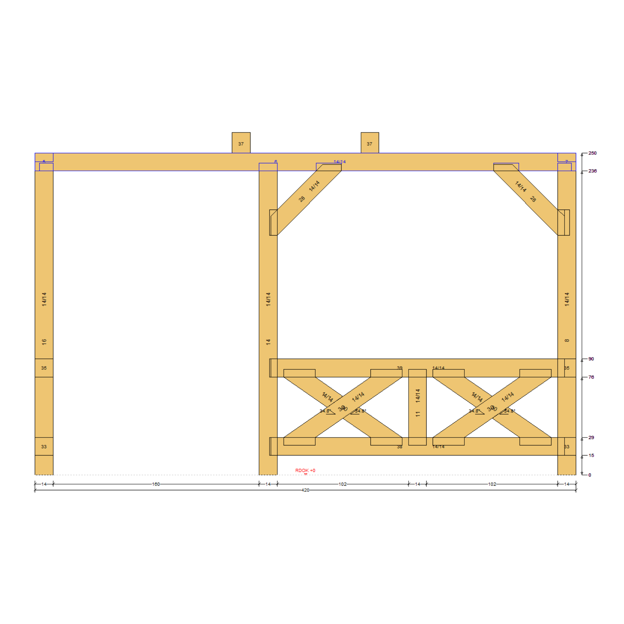 Bauplan Pavillon Walmdach 17 Seitenansicht mit Bemaßung