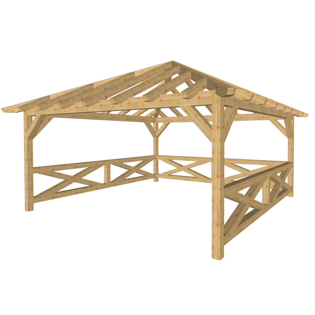 Bauplan Pavillon Walmdach 18 3D-Ansicht schräg von vorn