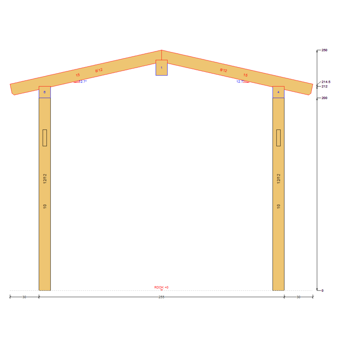 Bauplan Pavillon Walmdach 19 Querschnitt mit Bemaßung