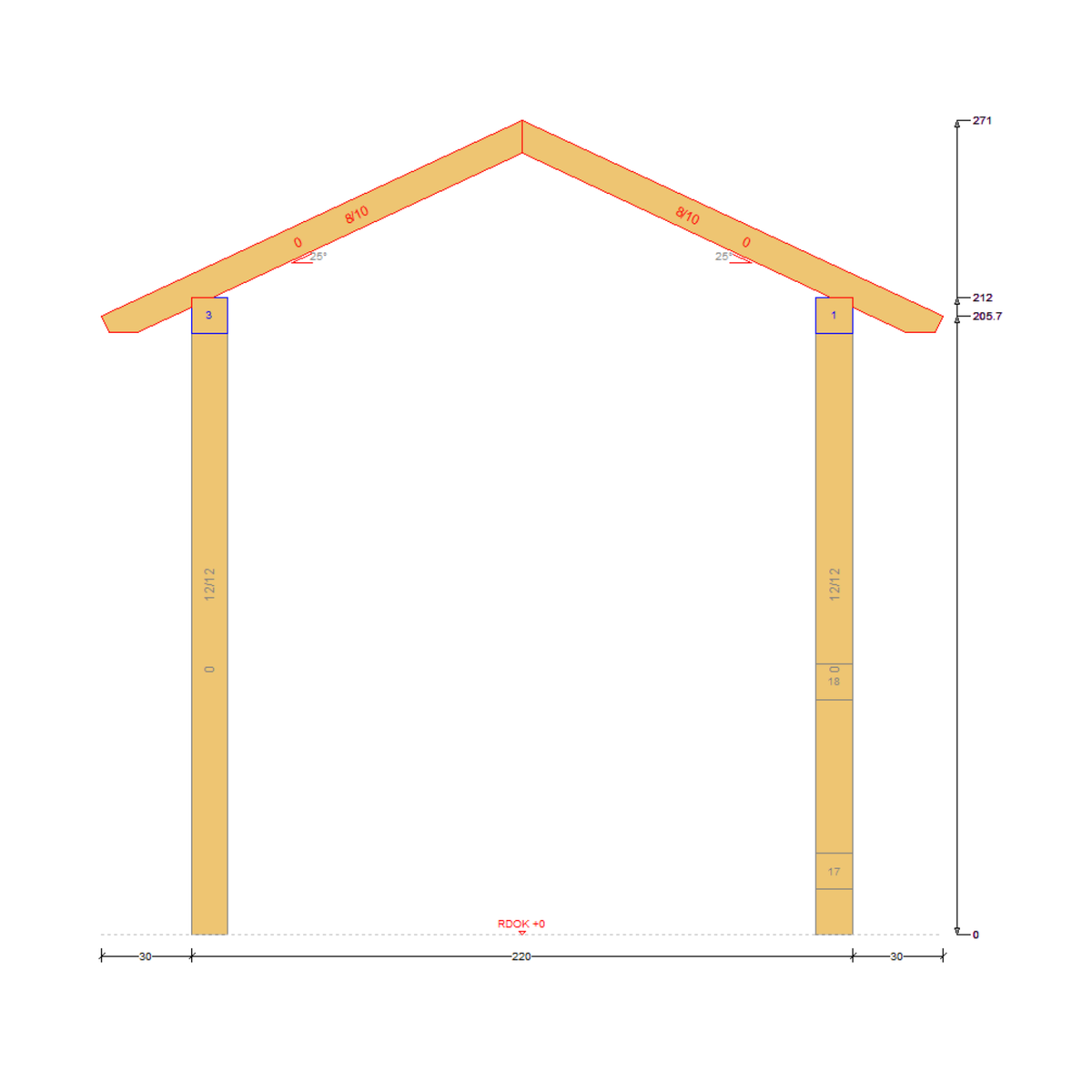Bauplan Pavillon Walmdach 1 Querschnitt mit Bemaßung