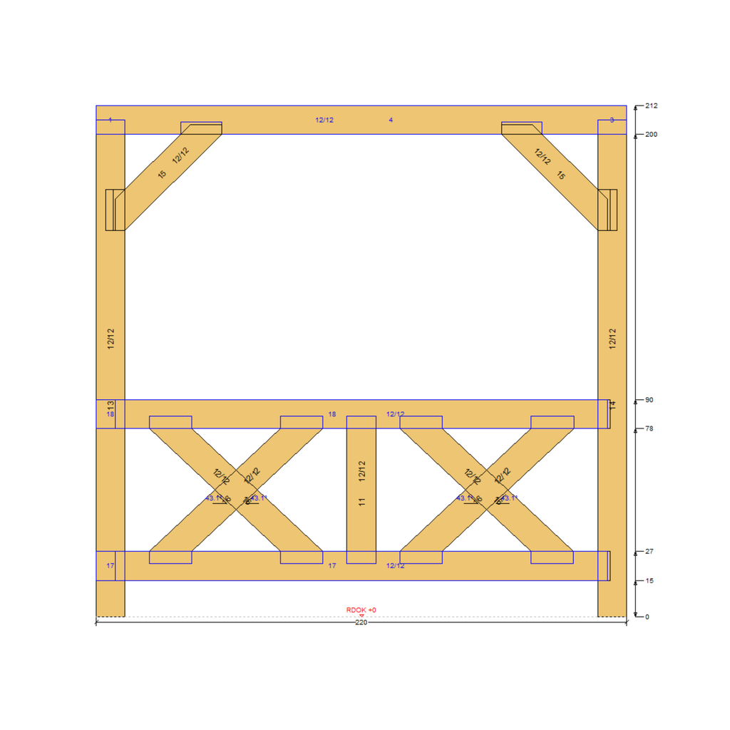 Bauplan Pavillon Walmdach 1 Seitenansicht mit Bemaßung