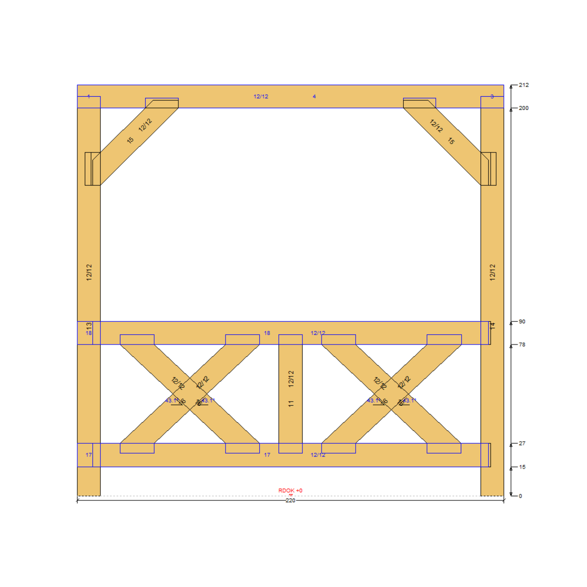 Bauplan Pavillon Walmdach 1 Seitenansicht mit Bemaßung