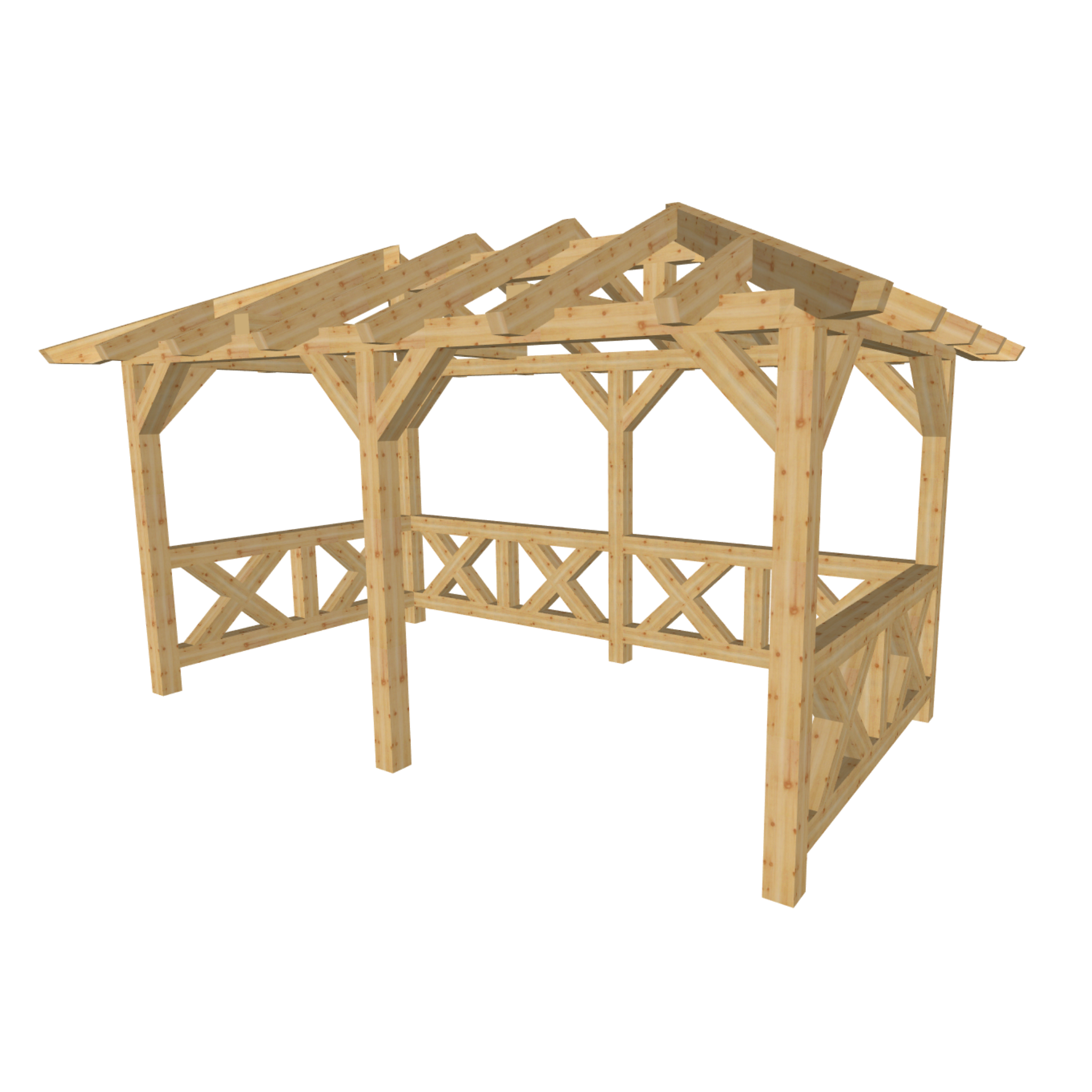 Bauplan Pavillon Walmdach 2 3D-Ansicht schräg von vorn