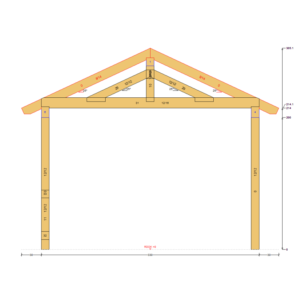 Bauplan Pavillon Walmdach 20 Querschnitt mit Bemaßung