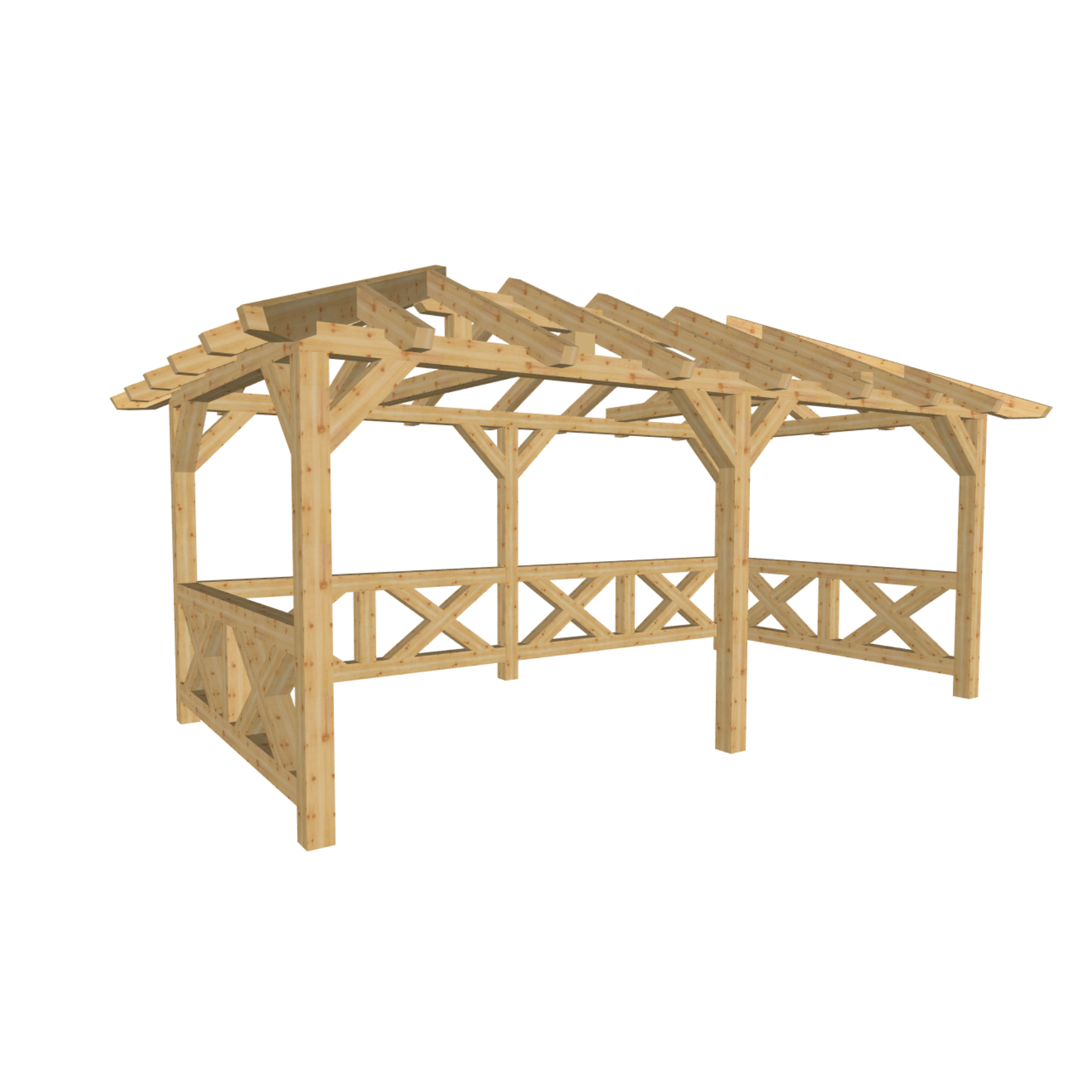 Bauplan Pavillon Walmdach 3 3D-Ansicht schräg von vorn