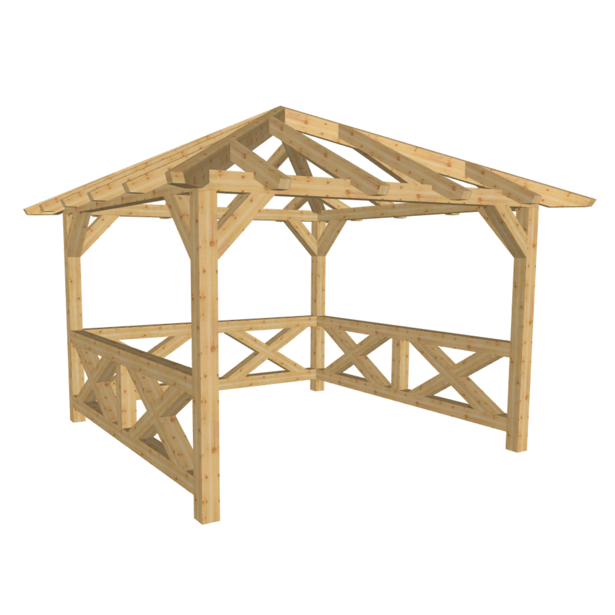 Bauplan Pavillon Walmdach 4 3D-Ansicht schräg von vorn