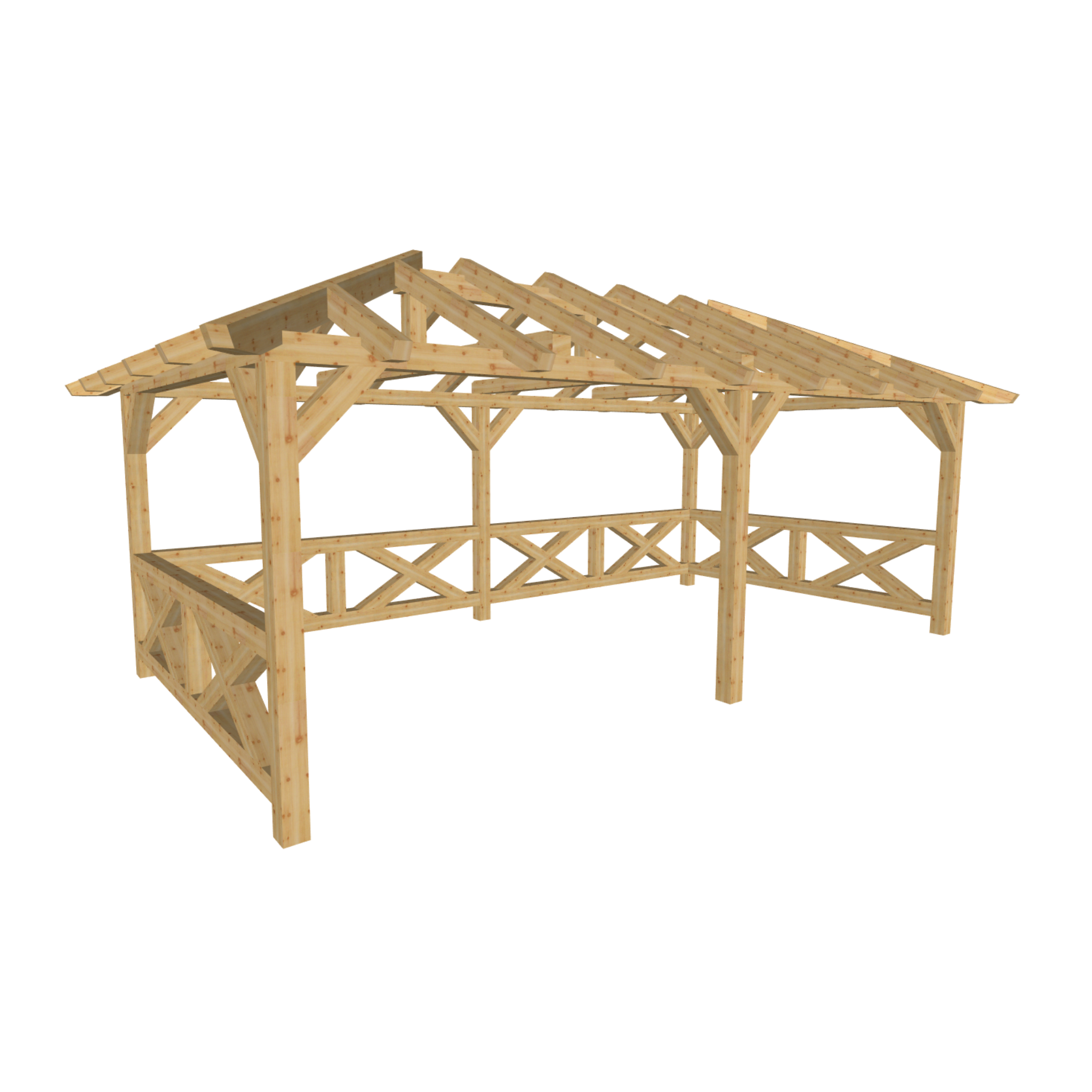 Bauplan Pavillon Walmdach 5 3D-Ansicht schräg von vorn