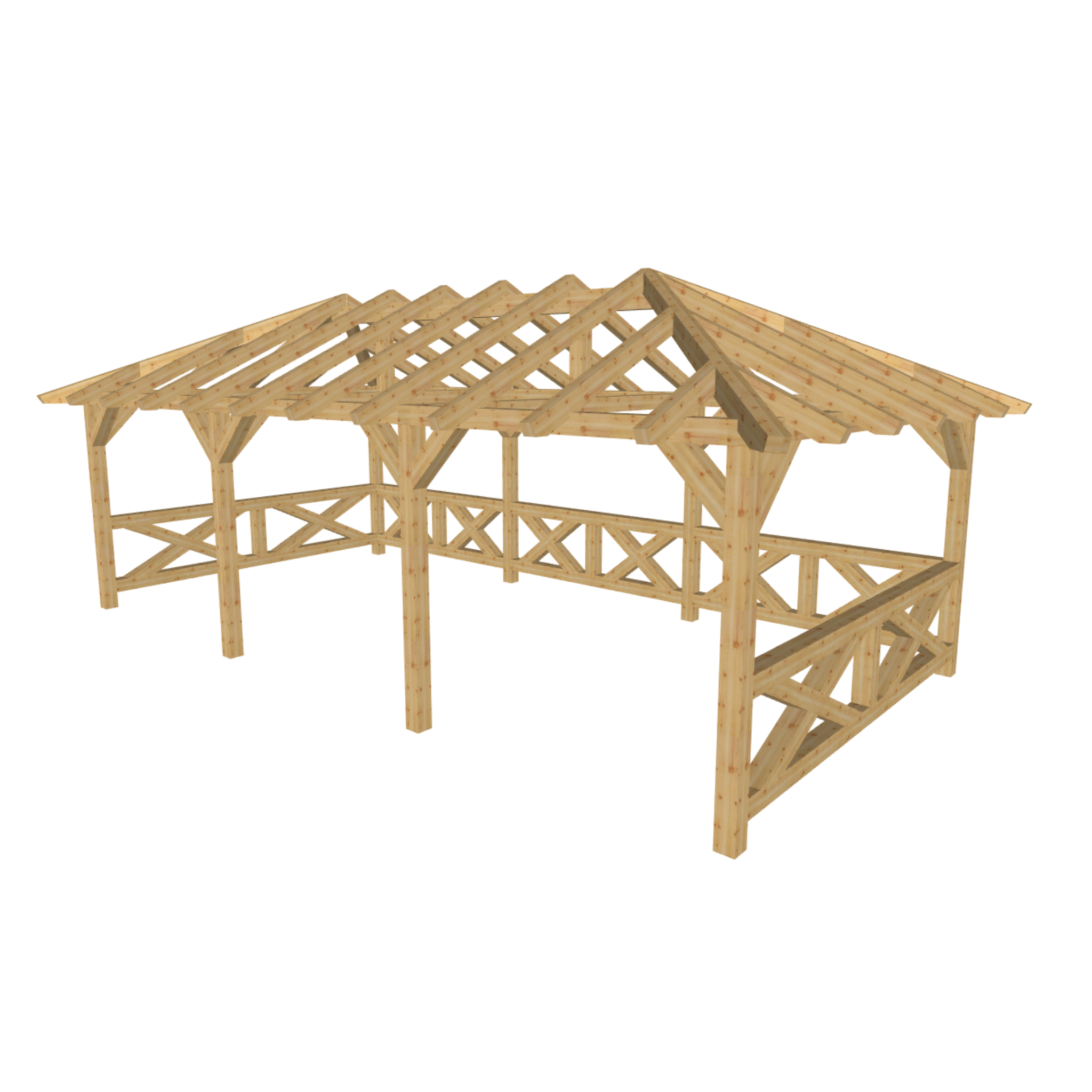 Bauplan Pavillon Walmdach 6 3D-Ansicht schräg von vorn