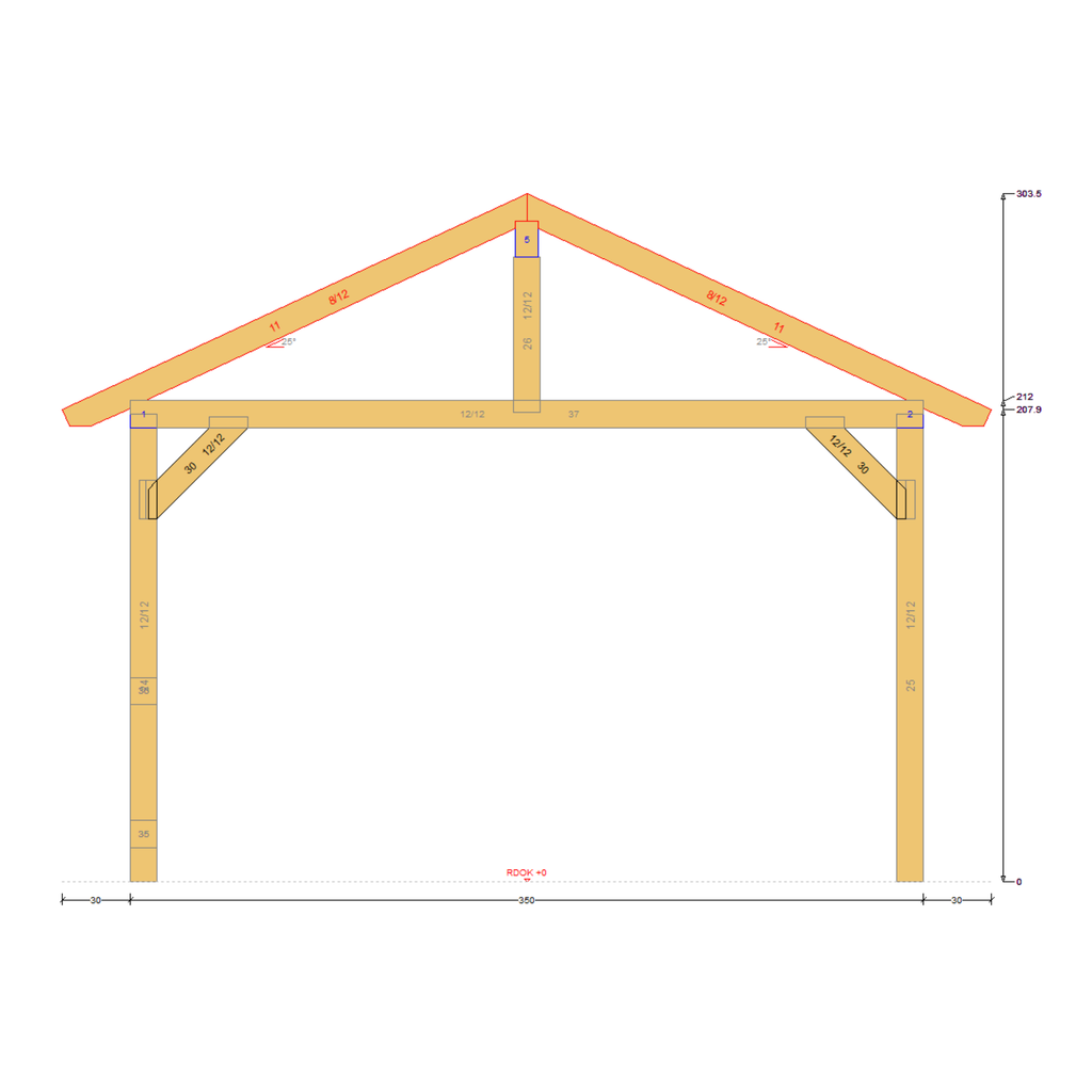 Bauplan Pavillon Walmdach 6 Querschnitt mit Bemaßung