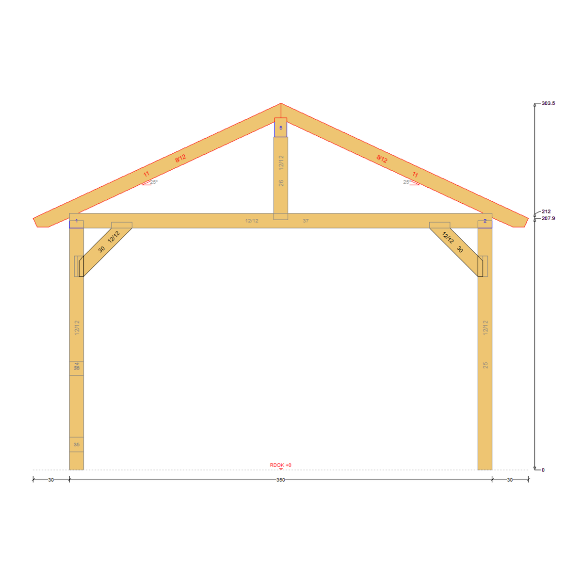 Bauplan Pavillon Walmdach 6 Querschnitt mit Bemaßung