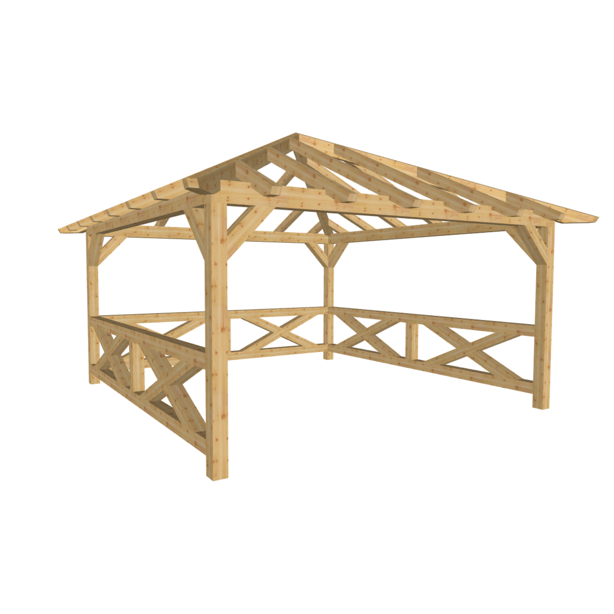 Bauplan Pavillon Walmdach 7 3D-Ansicht schräg von vorn