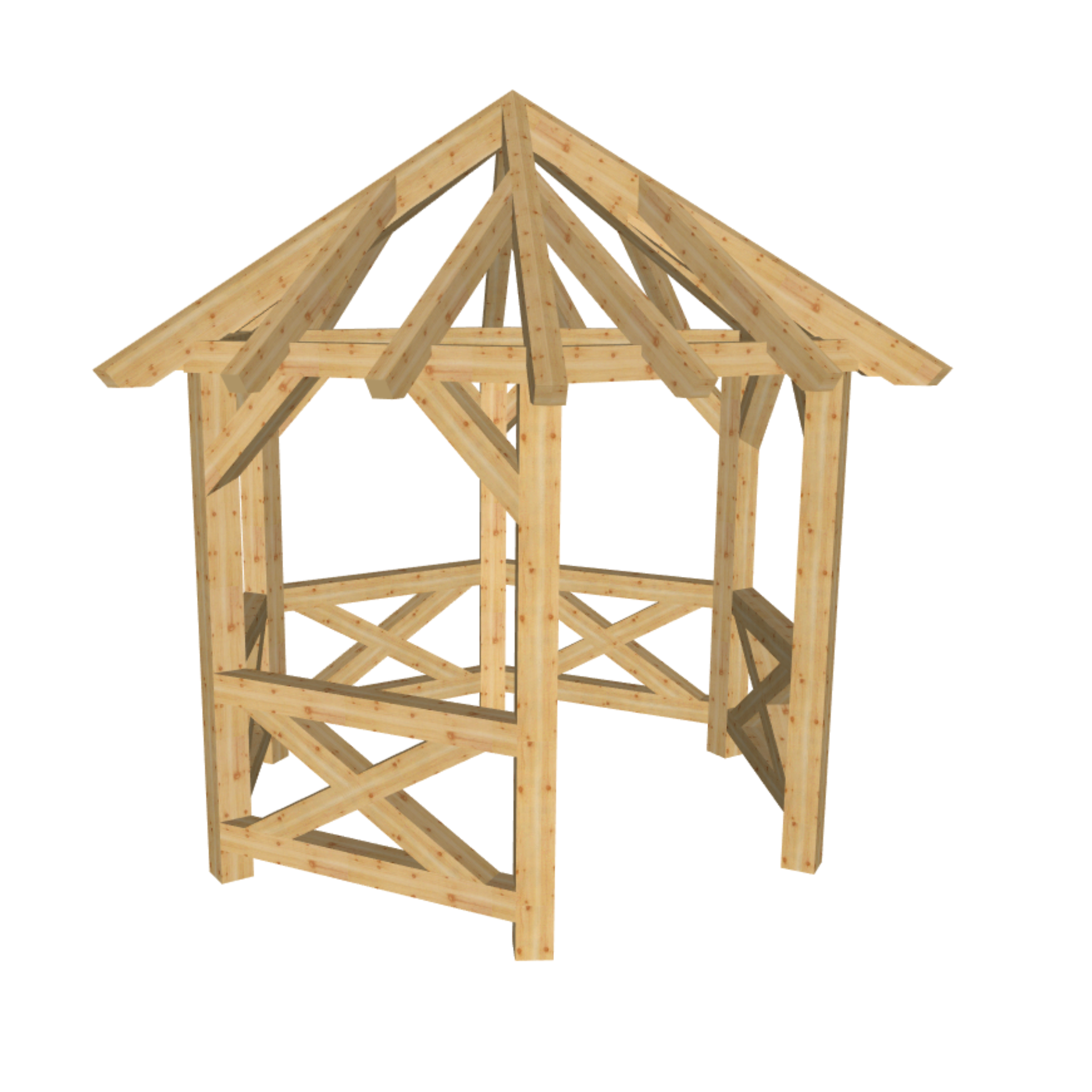 Bauplan Pavillon 6-Eck 1 3D-Ansicht schräg von vorn