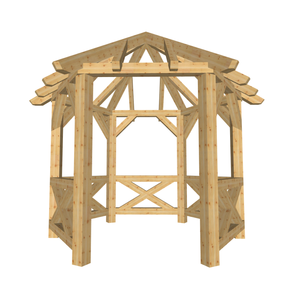 Bauplan Pavillon 6-Eck 1 3D-Frontansicht