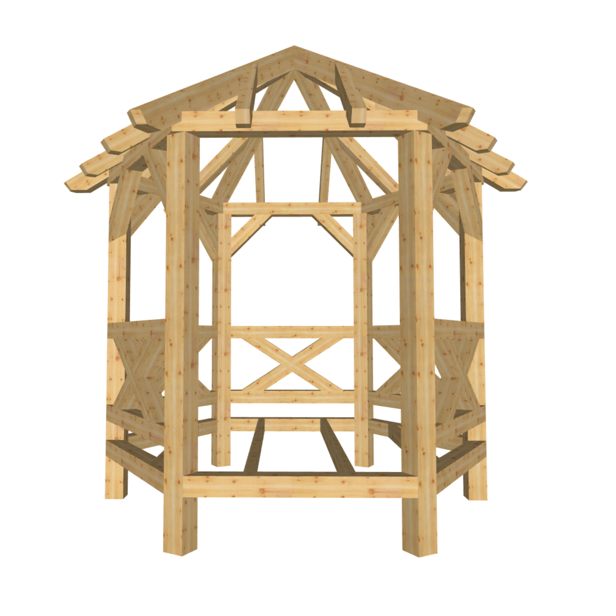 Bauplan Pavillon 6-Eck 2 3D-Frontansicht