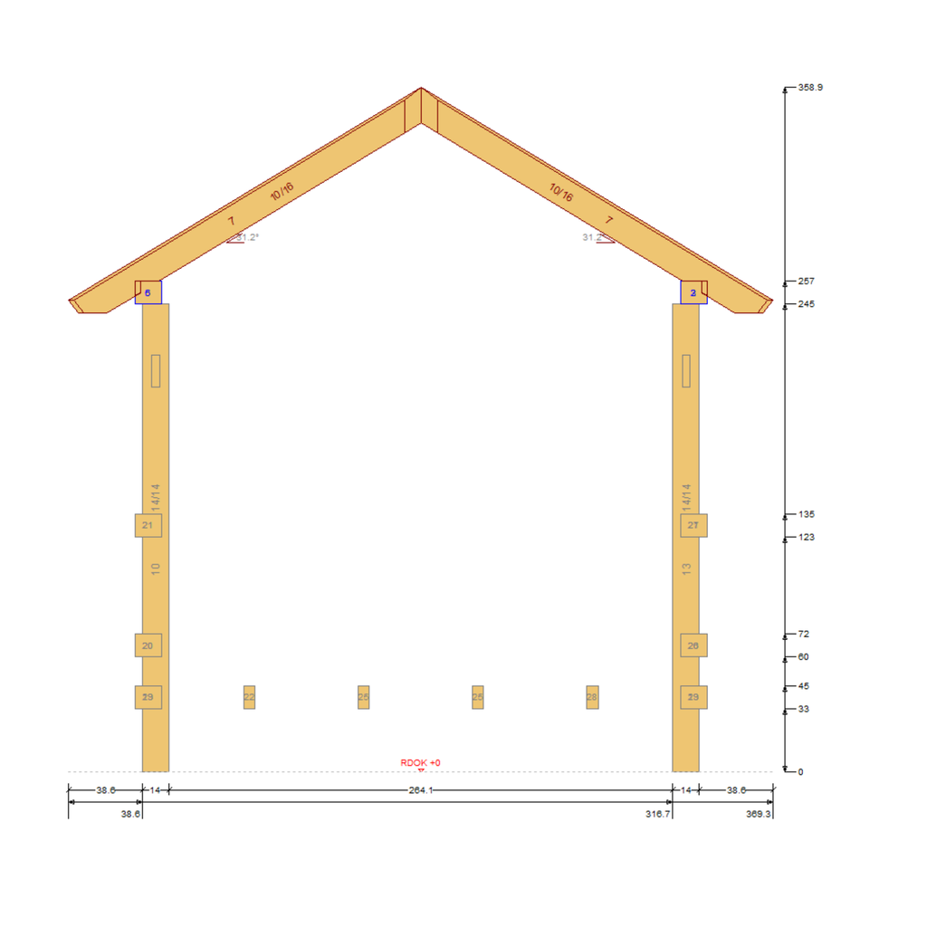 Bauplan Pavillon 6-Eck 2 Querschnitt mit Bemaßung