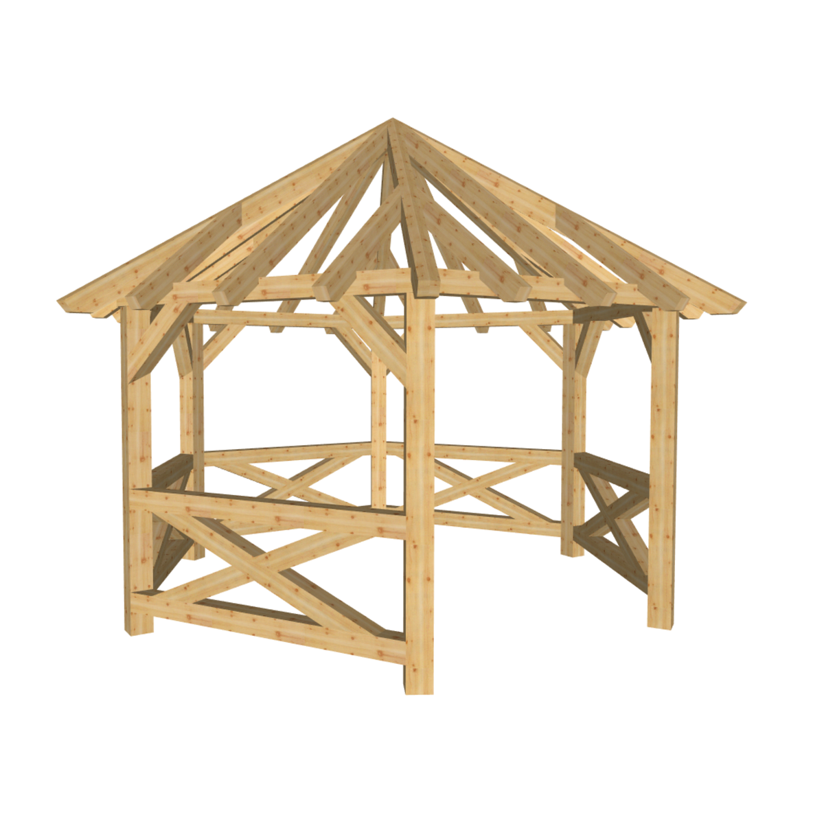 Bauplan Pavillon 6-Eck 3 3D-Ansicht schräg von vorn