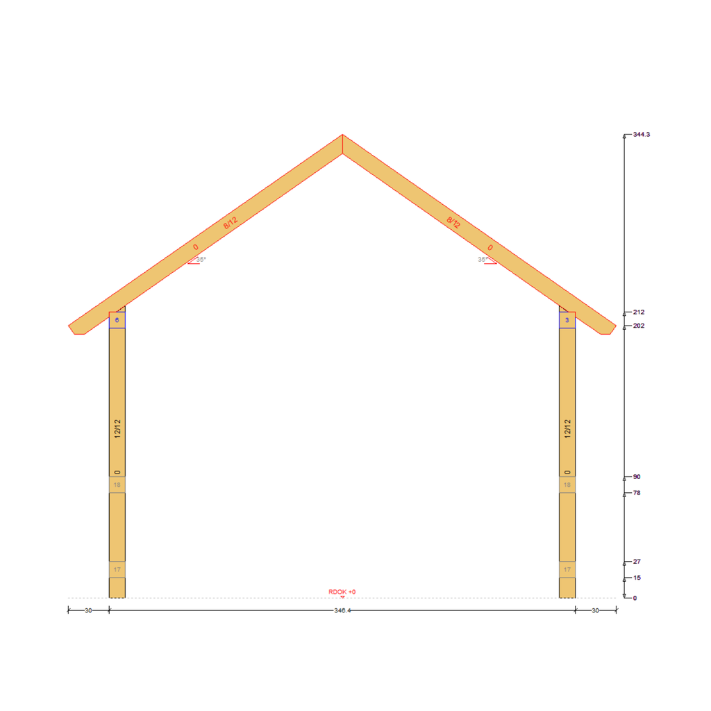 Bauplan Pavillon 6-Eck 3 Querschnitt mit Bemaßung