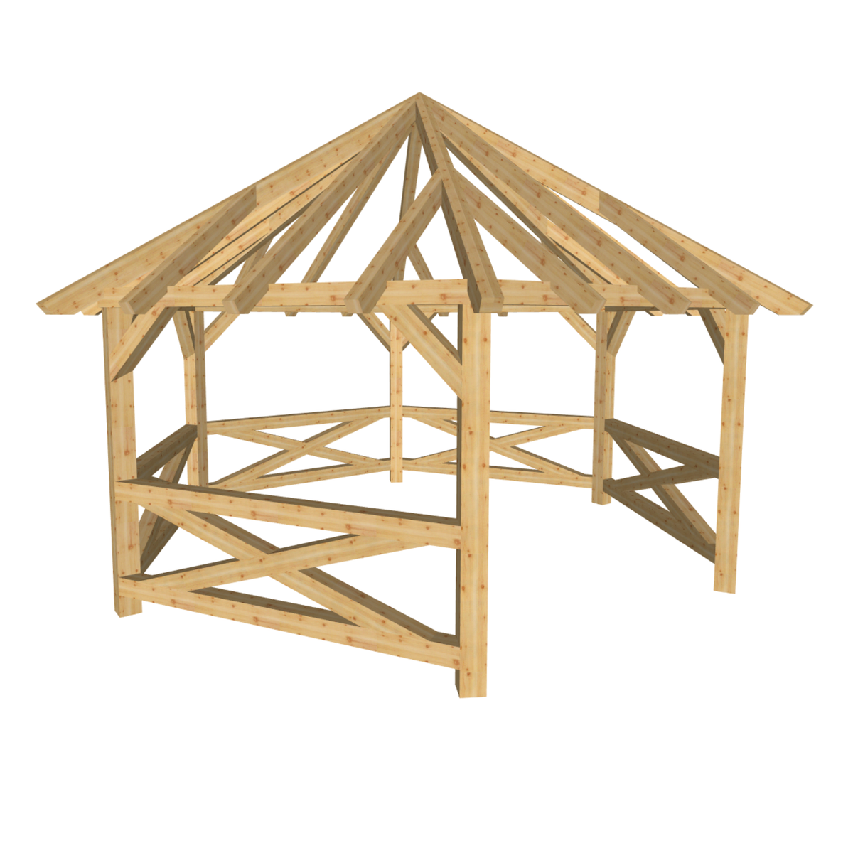 Bauplan Pavillon 6-Eck 4 3D-Ansicht schräg von vorn