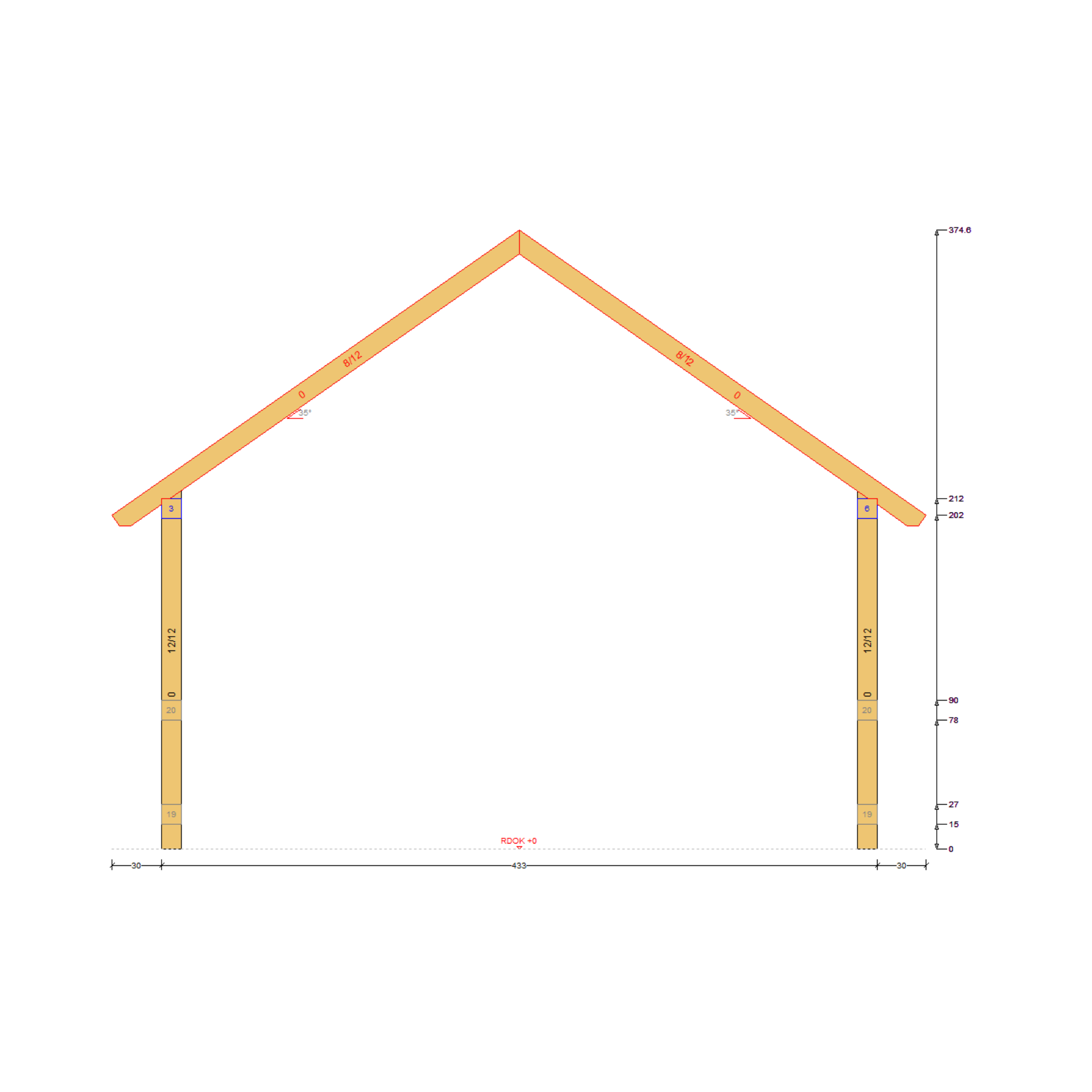 Bauplan Pavillon 6-Eck 4 Querschnitt mit Bemaßung
