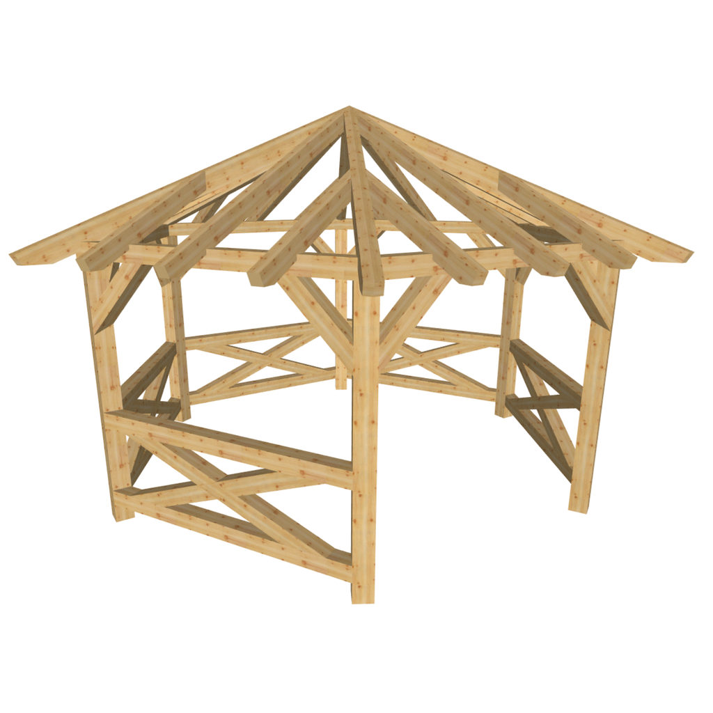 Bauplan Pavillon 6-Eck 5 3D-Ansicht schräg von vorn