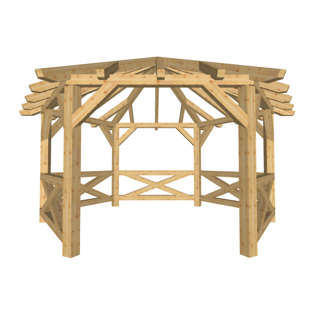 Bauplan Pavillon 6-Eck 5 3D-Frontansicht